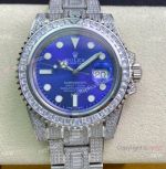Swiss Copy Rolex Iced Out Submariner 2836 Watch 904L Stainless Steel Blue Face